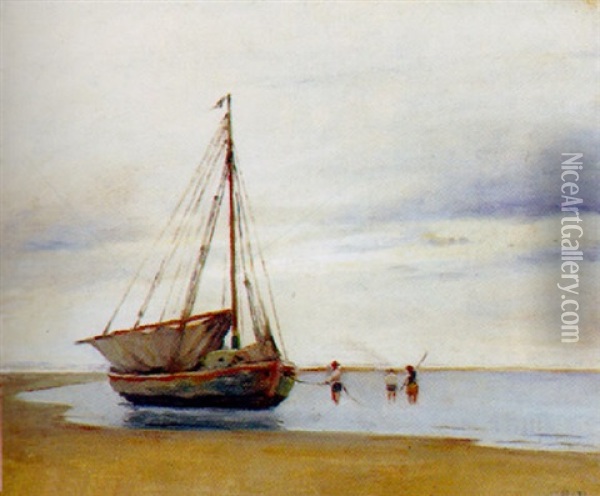 Haegter Pa Stranden, Sonderho Oil Painting - Johan Rohde