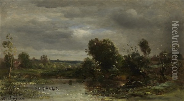 Canards Sur Le Lac Oil Painting - Charles Francois Daubigny