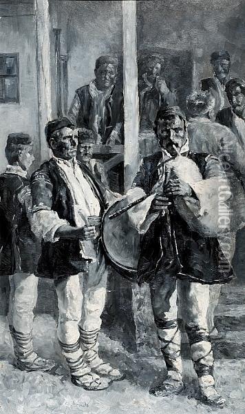 The Musicians From Epirus Oil Painting - Leo Arndt