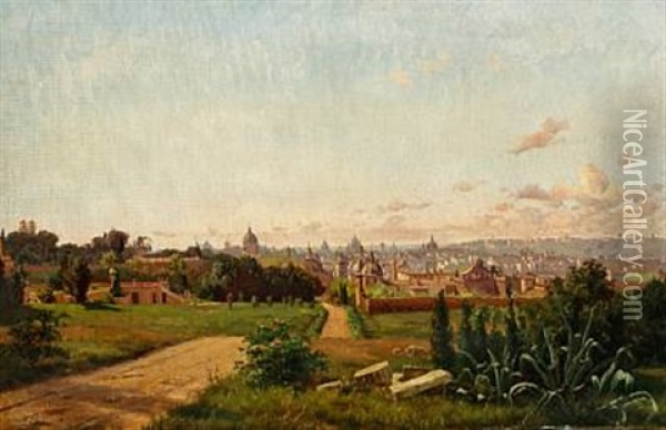 View Of Rome From Monte Pincio Oil Painting - Harald-Adof-Nikolaj Jerichau