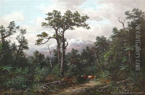 Nz Bush Scene Oil Painting - William George Baker