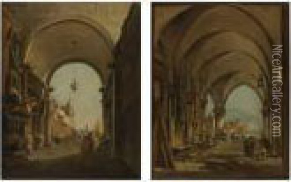 Venetian Archways Oil Painting - Francesco Guardi