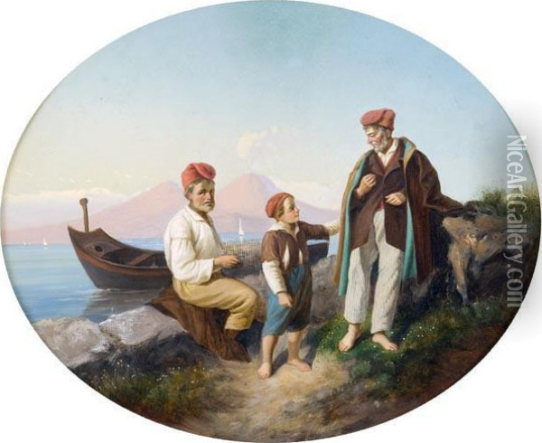 Pescatori Con Veduta Del Vesuvio Oil Painting - Giacomo Pozzi