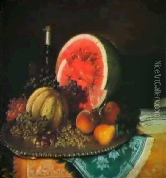 Still Life With Melon Oil Painting - William Mason Brown