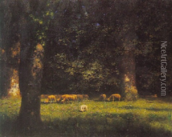 Schafe Unter Baumen Oil Painting - Paul Wilhelm Keller-Reutlingen