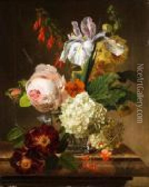 Blumenstilleben Mit Schmetterling Und Libelle Oil Painting - Jan Frans Van Dael