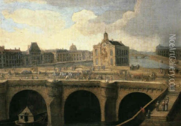 A View Of The Pont Neuf, Paris Oil Painting - Jean Baptiste Nicolas Raguenet