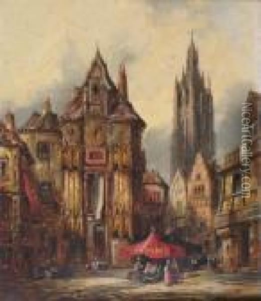 Nurenburg, Germany; Cathedral At Evreux, France Oil Painting - Henry Thomas Schafer