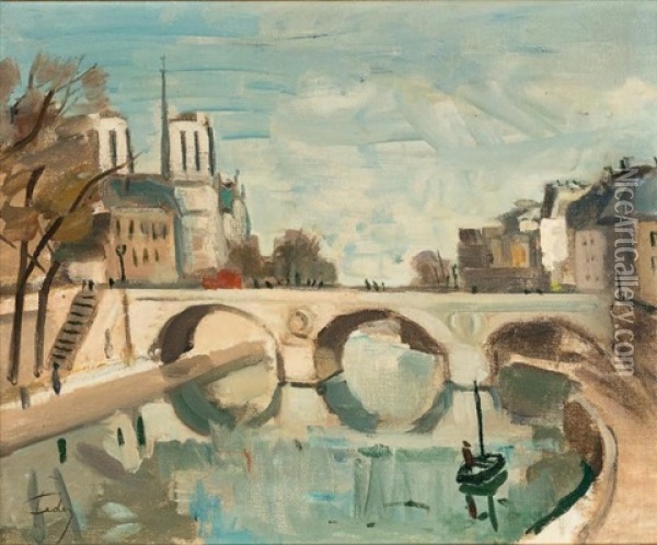Notre Dame Oil Painting - Adolphe Aizik Feder