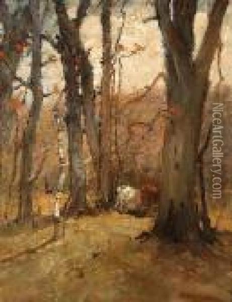 Cattle Grazing Among The Trees Oil Painting - Charles Edwin Lewis Green