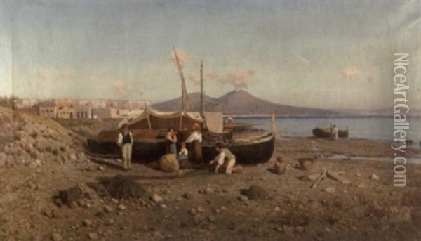 View Of Naples And Mt. Vesuvius Oil Painting - Giuseppe Laezza