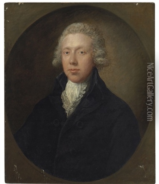 Portrait Of A Gentleman, Traditionally Identified As Samuel Kilderbee, Bust-length, In A Black Coat And White Lace Collar Oil Painting - Gainsborough Dupont