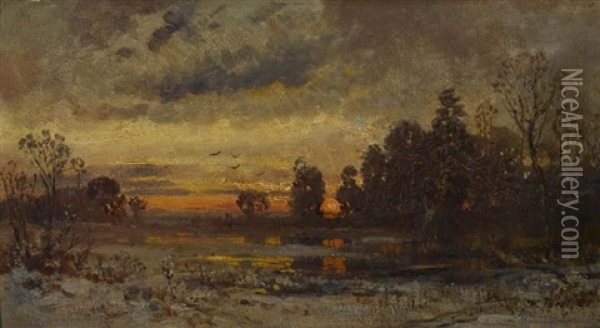 Winterlandschaft Im Abendlicht Oil Painting - Wilhelm Porst
