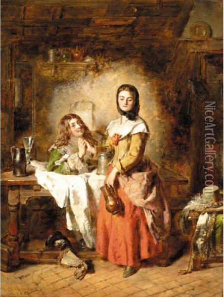 A Cavalier In Love; A Toast To Beauty Oil Painting - Daniel Ii Pasmore