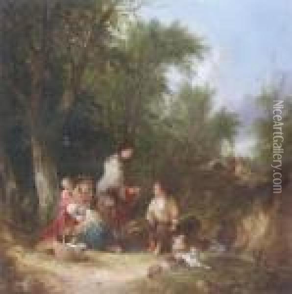 A Gypsy Camp In The New Forest Oil Painting - Snr William Shayer