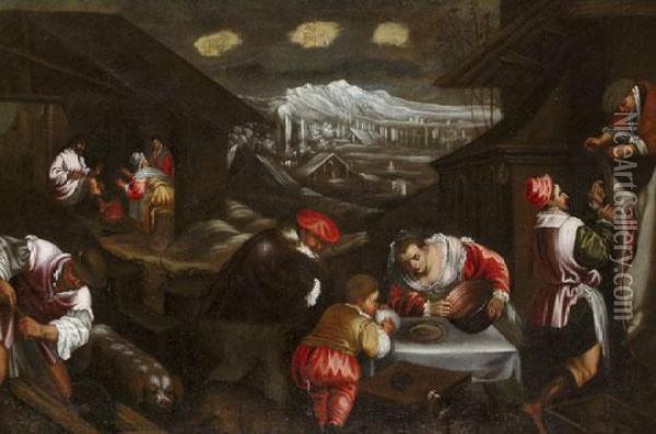 A Tel Allegoriaja, A Teli Zodiakus Jegyekkel Oil Painting - Jacopo Bassano (Jacopo da Ponte)