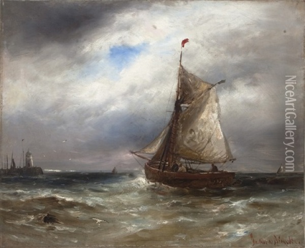 Segelskuta Narmar Sig Hamn Oil Painting - Gustave de Breanski