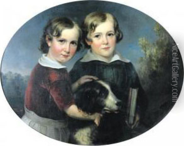 Two Boys And A Dog Oil Painting - George Cochran Lambdin