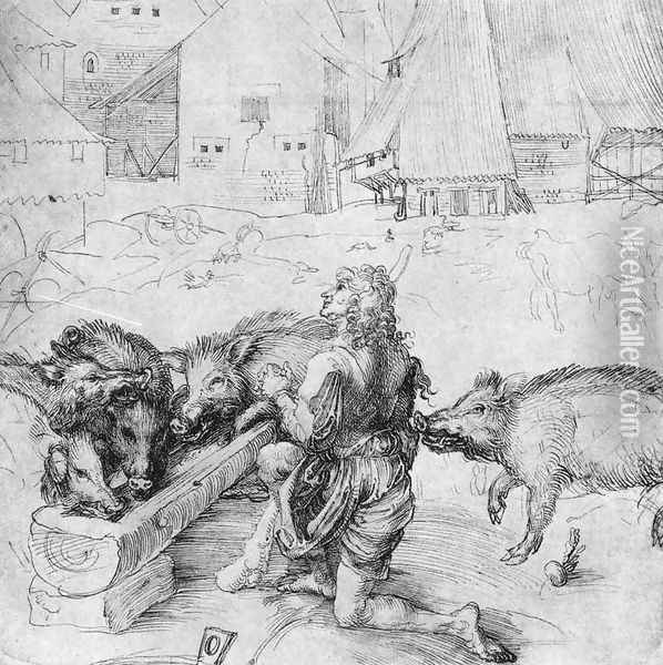 The Prodigal Son among the Swine Oil Painting - Albrecht Durer