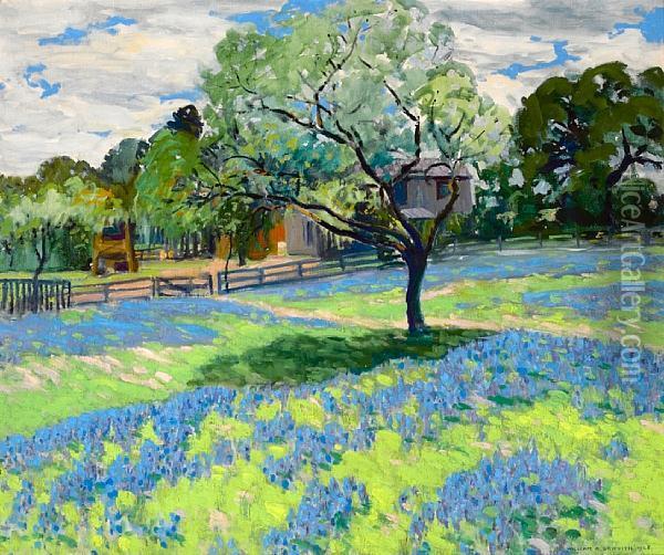 Blooming Flowers With A Ranch House Beyond Oil Painting - William Alexander Griffith
