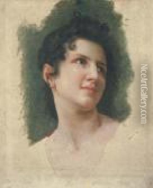 Etude De Tete De Femme Brune, De Trois-quarts Oil Painting - William-Adolphe Bouguereau