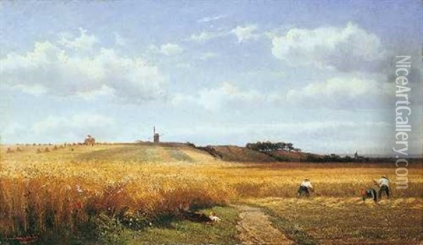 Landschaft Mit Bauern Bei Der Getreideernte Oil Painting - Edmond De Schampheleer