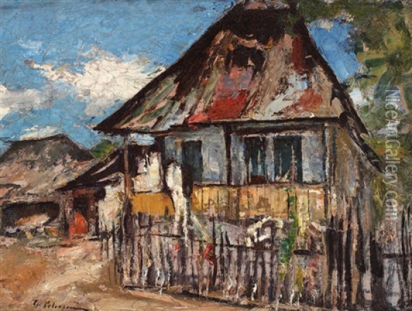 Casa Taraneasca Oil Painting - Gheorghe Petrascu