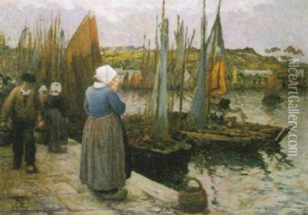 Au Port Oil Painting - Henri Jules Guinier
