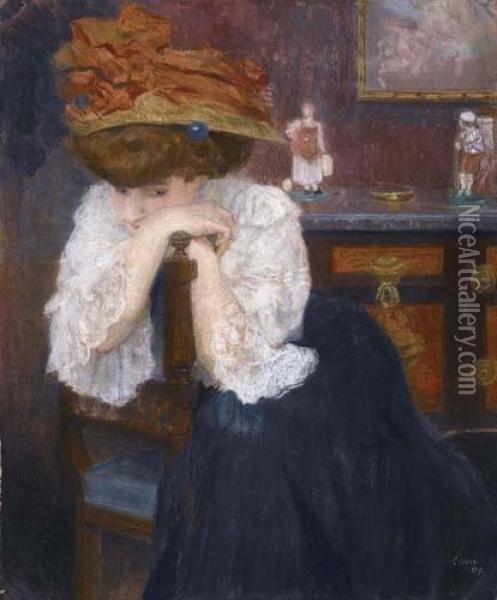 Sitzende Frau. Oil Painting - Raoul Carre