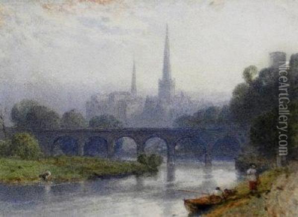 A View Of Shrewsbury From The River Oil Painting - Myles Birket Foster