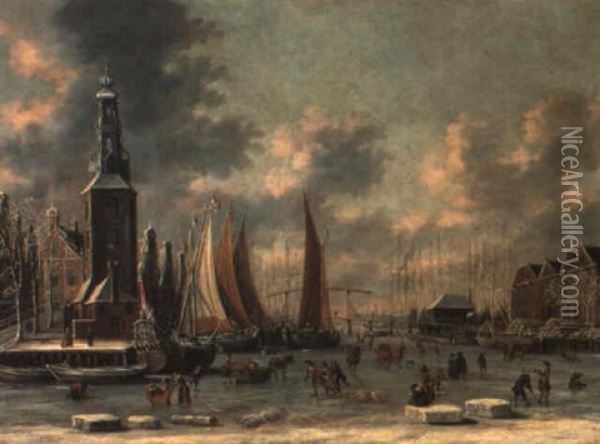 Amsterdam Seen From The Scheepjesbrug Oil Painting - Thomas Heeremans