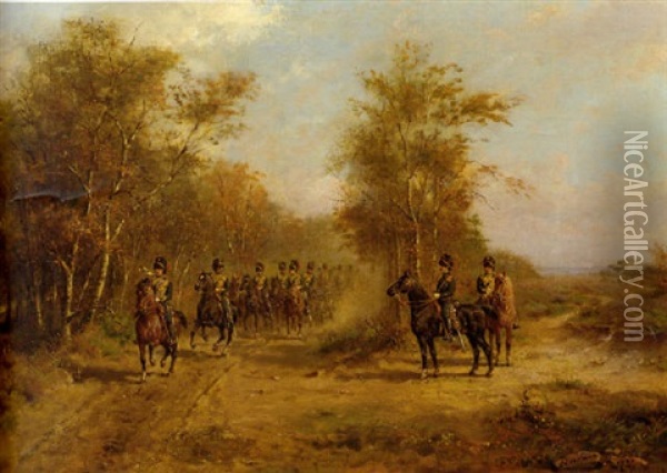 A Parade For The Commander In Chief Of The Royal Netherlands Horse Artillery During A Field Exercise Oil Painting - Otto Eerelman