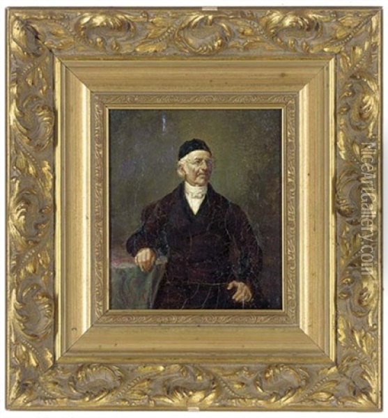 Portrait Of A Jewish Gentleman In A Black Coat, By A Table Oil Painting - Eduard Hosch