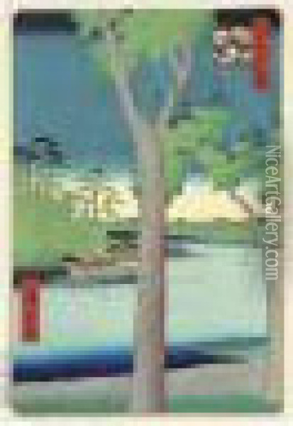 Akasaka Kiribatake. La Plantation De Paulownias A Akasaka Oil Painting - Utagawa or Ando Hiroshige