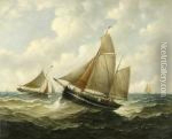 A Fishing Smack In Choppy Seas Oil Painting - John Moore Of Ipswich