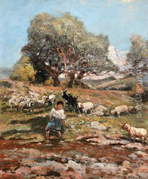 Bergere Et Son Troupeau Oil Painting - Fernand Maillaud