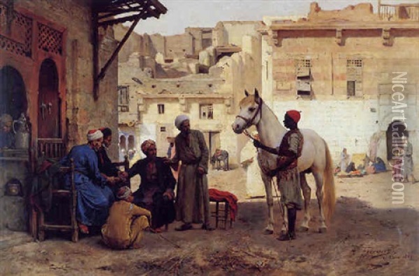 Negotiations In The Market Place Oil Painting - Arthur von Ferraris