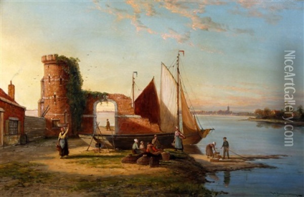 Schiedam On The Scheldt, Holland Oil Painting - William Raymond Dommersen