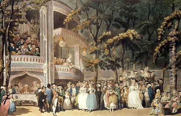 Vauxhall Gardens from Ackermanns Microcosm of London, 1809 Oil Painting - Thomas Rowlandson