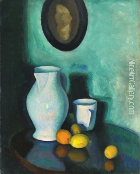 Still Life With A White Jar Oil Painting - Dezsoe Czigany