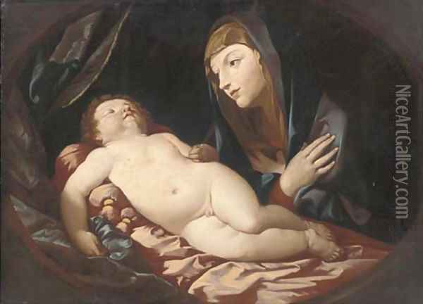 The Madonna and Child, in a feigned oval Oil Painting - Francesco Giovanni Gessi