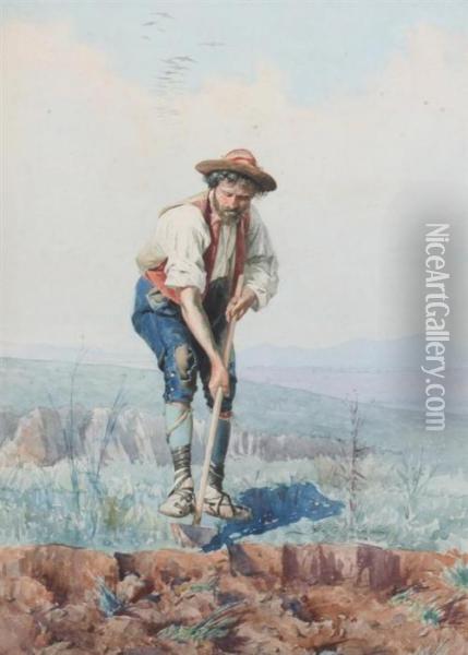 Man Digging Oil Painting - Domenico De Angelis