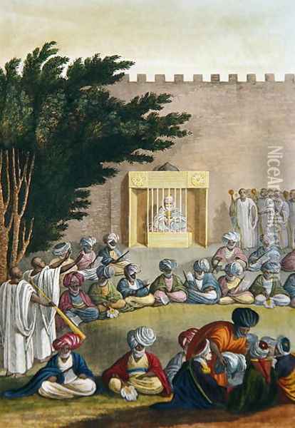 An Audience with the Sultan, Bournu, plate 32 from 'Le Costume Ancien et Moderne' Oil Painting - Felice Campi