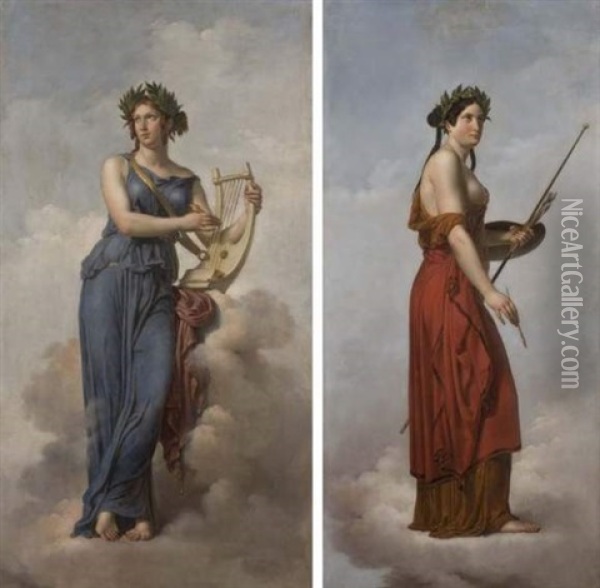 Allegorie De La Peinture (+ Allegorie De La Musique; 2 Works) Oil Painting - Anne-Louis Girodet de Roucy-Trioson