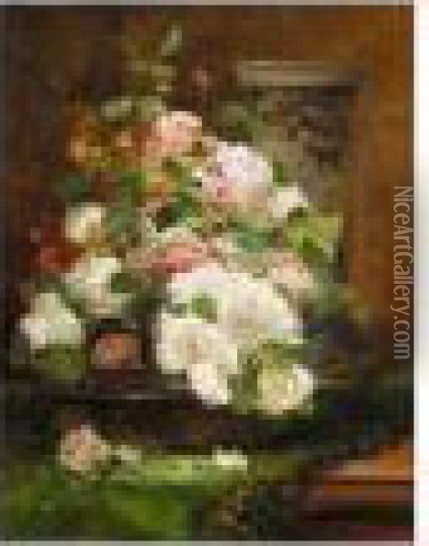 Jardiniere De Roses Oil Painting - Eugene Henri Cauchois