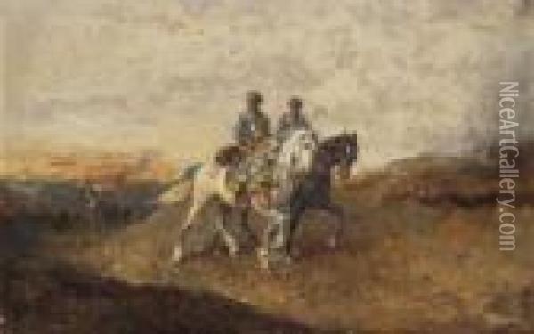 Zwei Ritter Zu Pferd Oil Painting - Alexander Ritter Von Bensa