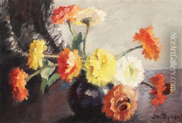 Chrysanthemums Oil Painting - Stefan Popescu