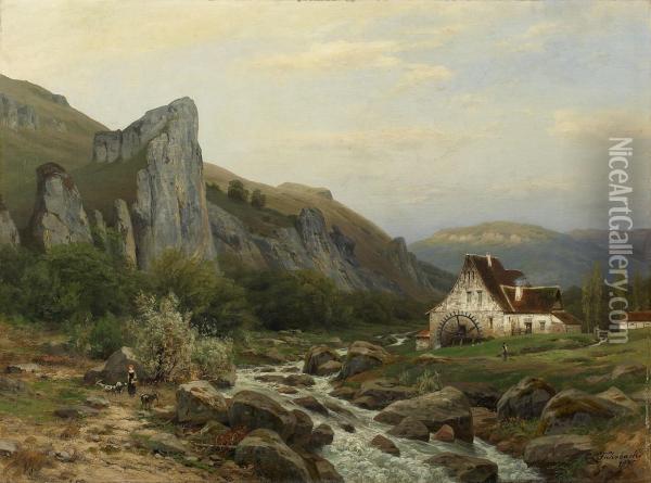 Muhle An Der Bergstrasse Oil Painting - Carl Ludwig Fahrbach