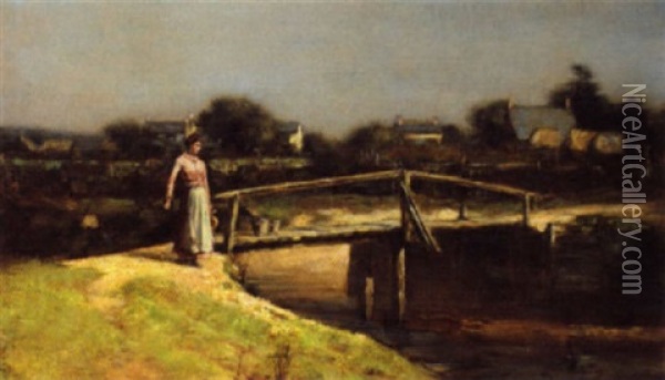 By The Bridge Oil Painting - David Adolf Constant Artz
