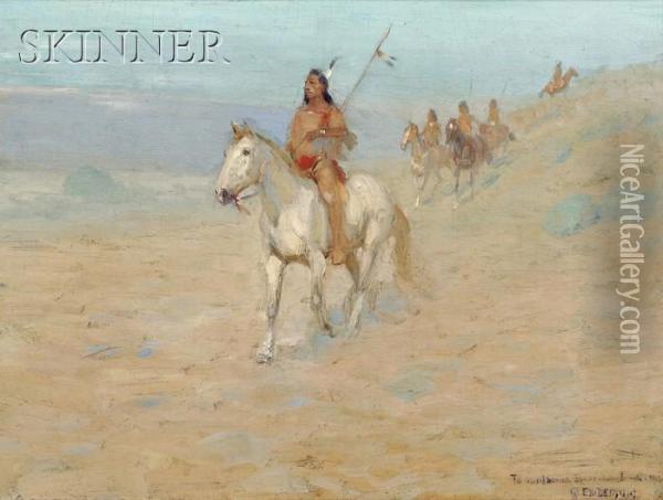 View Of Native Americans On Horseback Oil Painting - Edwin Willard Deming